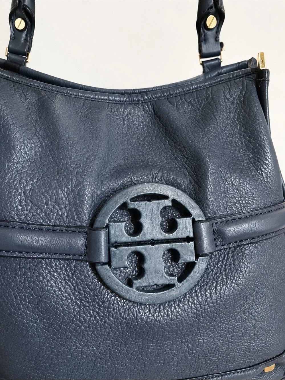 Tory Burch Amanda Classic Handle Blue Leather Hobo Crossbody Bag